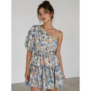 NWT WAYF Womens One Shoulder Dress Small Floral Cottagecore Coquette Mini